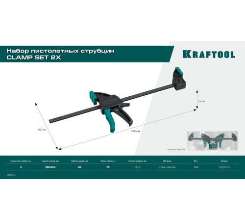 KRAFTOOL 2Х, 300/450 мм, 2 шт, набор пистолетных струбцин (32225-H2) купить  в Сочи KRAFTOOL 2Х, 300/450 мм, 2 шт, набор пистолетных струбцин (32225-H2) купить  в Сочи