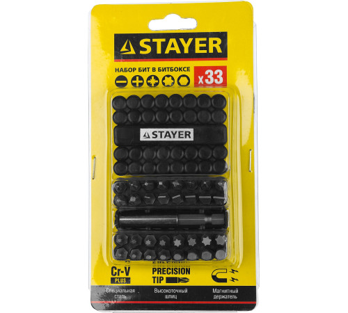 STAYER 33 шт, набор бит с магнитным адаптером (26085-H33) купить в Сочи STAYER 33 шт, набор бит с магнитным адаптером (26085-H33) купить в Сочи