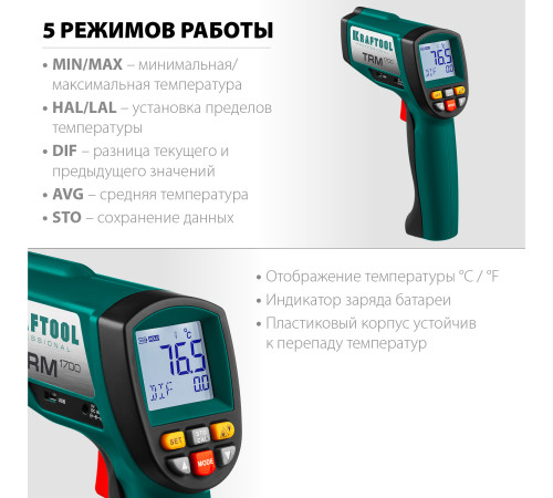 KRAFTOOL TRM-1700, -30° +1650°С, пирометр инфракрасный (45701-1650) купить  в Сочи