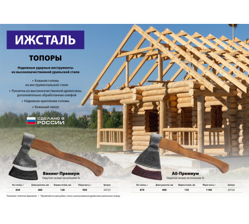 Ижсталь-ТНП Викинг-Премиум, 650/950 г, 400 мм, кованый топор (20725) купить  в Сочи