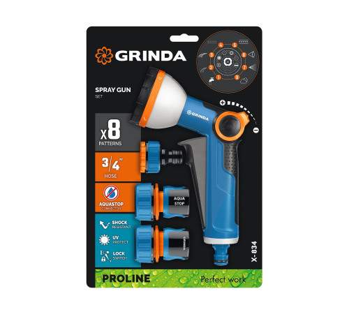 GRINDA Х-834, пистолет поливочный X-8, коннектор 3/4, конектор 3/4 с автостопом, адаптер с внутр. резьбой 1/2 х 3/4,набор поливочный PROLine (429167) купить в Сочи GRINDA Х-834, пистолет поливочный X-8, коннектор 3/4, конектор 3/4 с автостопом, адаптер с внутр. резьбой 1/2 х 3/4,набор поливочный PROLine (429167) купить в Сочи
