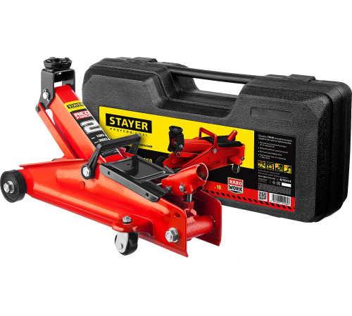 STAYER R-28 RED FORCE, в кейсе, 2 т, 130 - 350 мм, подкатной домкрат для легковых а/м, Professional (43153-2-K) купить  в Сочи