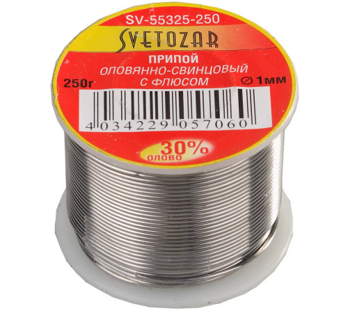 СВЕТОЗАР ПОС 30, 1 мм, 250 г, трубка с флюсом, катушка, припой (SV-55325-250) купить  в Сочи