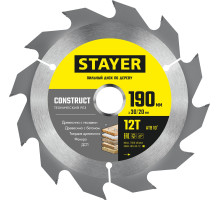 STAYER Construct, 190 x 30/20 мм, 12Т, технический рез, пильный диск по дереву (3683-190-30-12)
