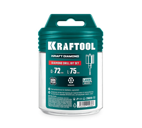 KRAFTOOL DIAMOND d 72 мм (М16, рабочая глубина 75 мм, лазерная сварка), Алмазная Коронка для подрозетников (29820-72) купить в Сочи KRAFTOOL DIAMOND d 72 мм (М16, рабочая глубина 75 мм, лазерная сварка), Алмазная Коронка для подрозетников (29820-72) купить в Сочи