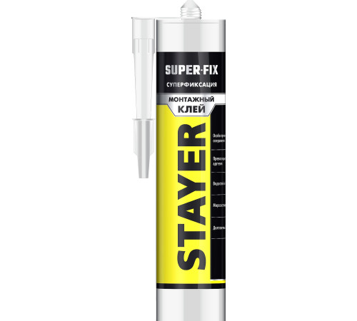 STAYER SUPER FIX, 280 мл, белый, суперсильный монтажный клей, Professional (41323) купить в Сочи STAYER SUPER FIX, 280 мл, белый, суперсильный монтажный клей, Professional (41323) купить в Сочи