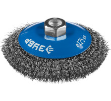 ЗУБР 125 мм, витая, стальная проволока 0.3 мм, коническая щетка-крацовка для УШМ, Профессионал (35265-125)