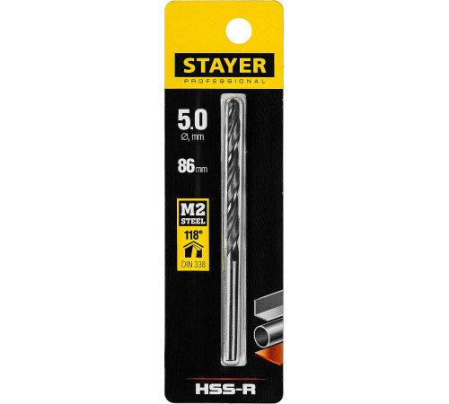 STAYER HSS-R, 5.0 х 86 мм, быстрорежущая сталь P6M5, сверло по металлу, Professional (29602-5) купить в Сочи STAYER HSS-R, 5.0 х 86 мм, быстрорежущая сталь P6M5, сверло по металлу, Professional (29602-5) купить в Сочи