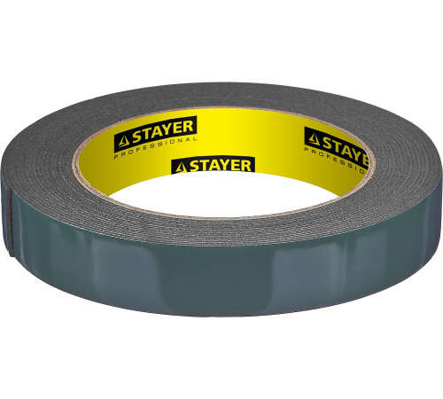 STAYER 19 мм, 5 м, черная, на вспененной основе, двухсторонняя клейкая лента, Professional (12233-19-05) купить в Сочи STAYER 19 мм, 5 м, черная, на вспененной основе, двухсторонняя клейкая лента, Professional (12233-19-05) купить в Сочи