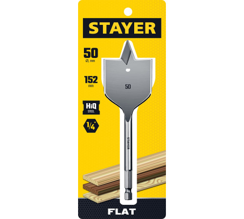 STAYER Flat, 50 x 152 мм, перовое, cверло по дереву (2950-50) купить  в Сочи