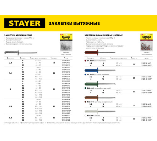 STAYER Pro-FIX, 2.4 х 8 мм, 50 шт, алюминиевые заклепки, Professional (3120-24-08) купить в Сочи STAYER Pro-FIX, 2.4 х 8 мм, 50 шт, алюминиевые заклепки, Professional (3120-24-08) купить в Сочи