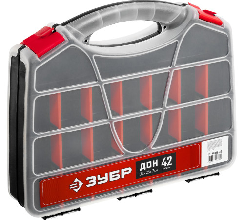 ЗУБР ДОН-42, 320 х 260 х 70 мм, двухсторонний органайзер с 42 ячейками (38036-42) купить  в Сочи