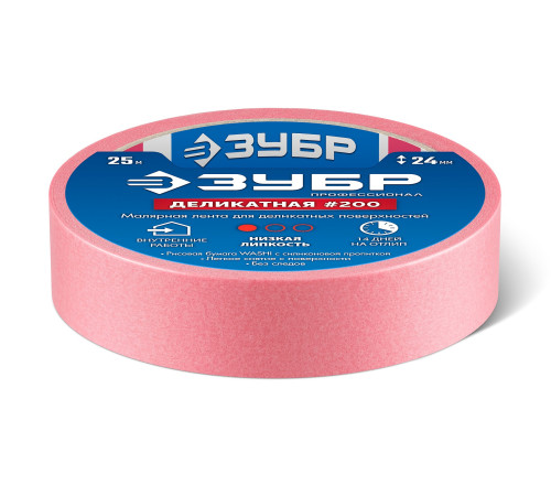 ЗУБР №200 24 мм х 25 м, для деликатных и недавно окрашенных поверхностей, малярная лента, Профессионал (12142-24) купить  в Сочи