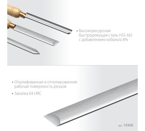 KRAFTOOL Grand-6 6 предм., набор токарных резцов по дереву (18368) купить  в Сочи