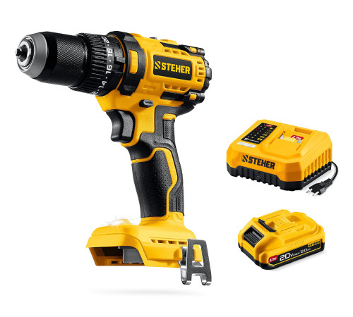 STEHER 20 В, 65 Н·м, 1 АКБ LMS (2 А·ч), бесщеточная ударная дрель-шуруповерт (CBS-65-21) купить  в Сочи