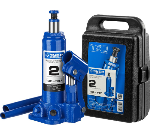 ЗУБР 2 т, 180 - 347 мм, бутылочный гидравлический домкрат в кейсе, Профессионал (43060-2-K) купить  в Сочи