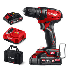 ЗУБР 20 В, 40 Н·м, 2 АКБ LMS (2 А·ч), дрель-шуруповерт, сумка (ДШ-40-22)
