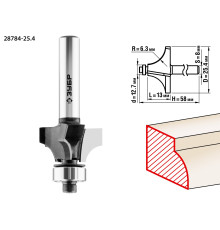 ЗУБР 25.4 x 13 мм, радиус 6.3 мм, фреза кромочная калевочная №1, Профессионал (28784-25.4)