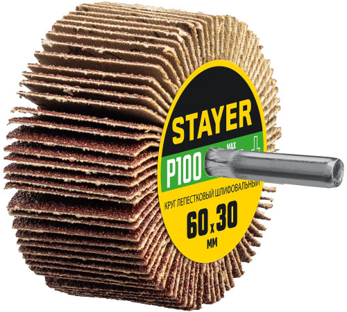 STAYER d 60 x 30 мм, P100, на шпильке d 6 мм, круг шлифовальный лепестковый (36608-100) купить  в Сочи