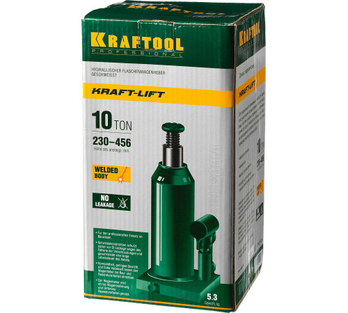 KRAFTOOL KRAFT-LIFT, 10 т, 230 - 460 мм, бутылочный гидравлический домкрат (43462-10) купить в Сочи KRAFTOOL KRAFT-LIFT, 10 т, 230 - 460 мм, бутылочный гидравлический домкрат (43462-10) купить в Сочи