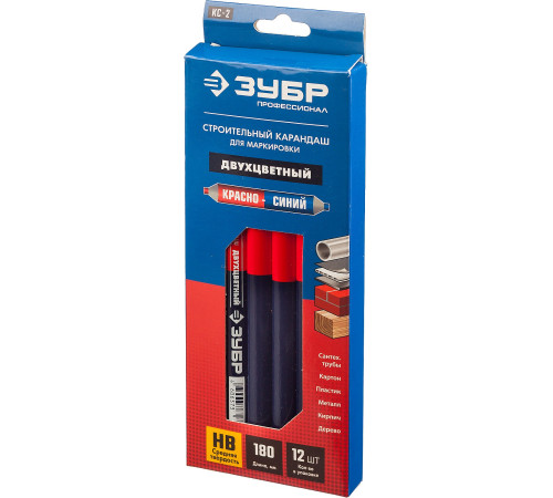 ЗУБР КС-2 180 мм, HB, двухцветный строительный карандаш (06310) купить  в Сочи