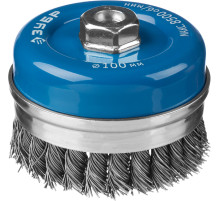 ЗУБР 100 мм, жгутированная стальная проволока 0.8 мм, усиленная чашечная щетка-крацовка для УШМ, Профессионал (35271-100)