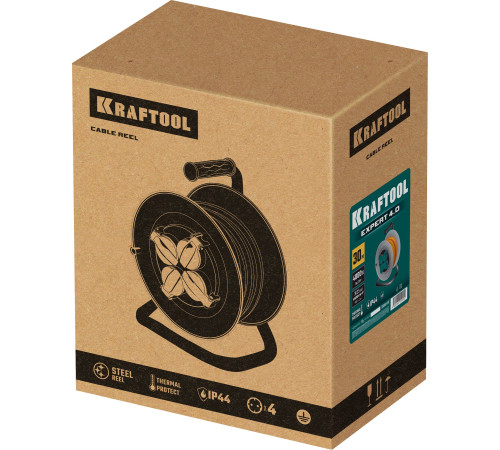 KRAFTOOL ПВС 3х2.5 30м 4000Вт IP44, Силовой удлинитель на стальной катушкеEXPERT (55089-30) купить  в Сочи