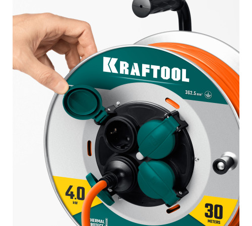 KRAFTOOL ПВС 3х2.5 30м 4000Вт IP44, Силовой удлинитель на стальной катушкеEXPERT (55089-30) купить  в Сочи