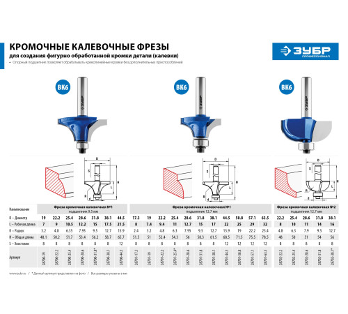 ЗУБР 44.5 x 21.5 мм, радиус 15.9 мм, фреза кромочная калевочная №1, Профессионал (28700-44.5) купить  в Сочи