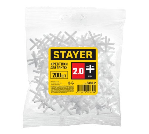 STAYER 2 мм, 200 шт, крестики для плитки (3380-2) купить  в Сочи
