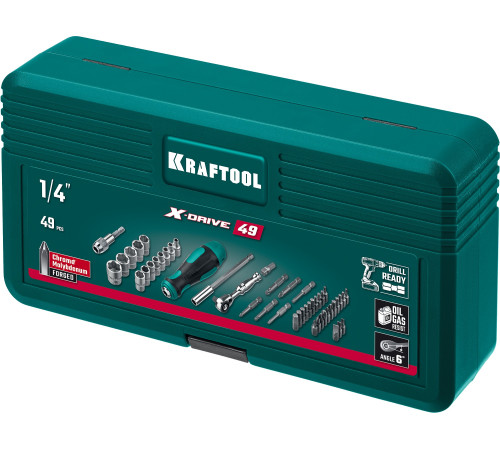 KRAFTOOL X-Drive-49, 49 шт, набор бит и головок с битодержателем и трещоткой (25816) купить  в Сочи