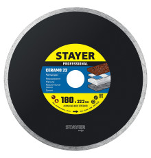 STAYER Ceramo-22, d 180 мм, (22.2 мм, 5 х 2.2 мм), сплошной алмазный диск, Professional (3664-180)