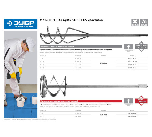 ЗУБР 80 x 400 мм, SDS+, миксер для красок, Профессионал (06036-08-40) купить  в Сочи