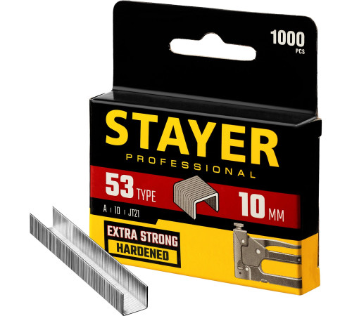 STAYER тип 53 (A/10/JT21), 10 мм, 1000 шт, калибр 23GA, скобы для степлера, Professional (3159-10) купить в Сочи STAYER тип 53 (A/10/JT21), 10 мм, 1000 шт, калибр 23GA, скобы для степлера, Professional (3159-10) купить в Сочи