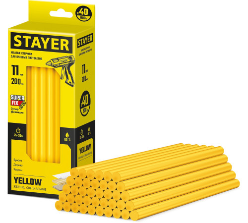 STAYER Yellow, жёлтые, 11 х 200 мм, 40 шт, клеевые стержни, Professional (2-06821-Y-S40) купить  в Сочи