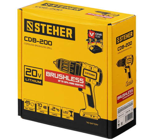 STEHER V1, 20 В, 45 Н·м, без АКБ, бесщеточная дрель-шуруповерт (CDB-200) купить  в Сочи