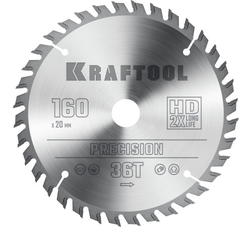 KRAFTOOL Precision, 160 х 20 мм, 36Т, пильный диск по дереву (36952-160-20) купить  в Сочи