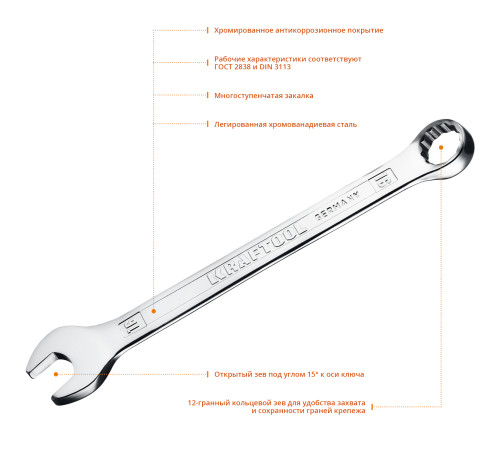 KRAFTOOL 16 мм, комбинированный гаечный ключ (27079-16) купить  в Сочи