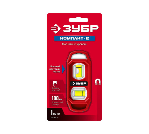 ЗУБР КОМПАКТ-2, 100 мм, пластиковый корпус, компактный магнитный уровень (3458) купить  в Сочи