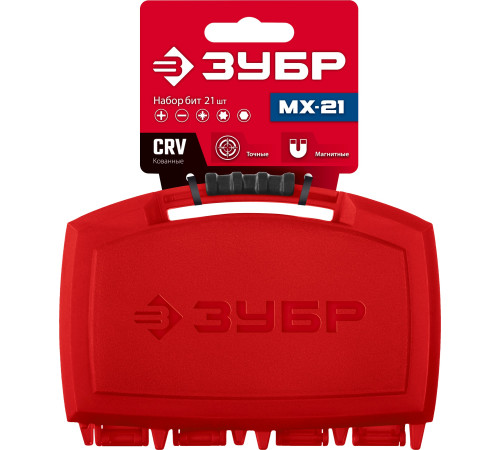 ЗУБР биты ″МХ-21″, CR-V, с магнитным адаптером, набор в компактном ударопрочном боксе (26600-H21) купить  в Сочи