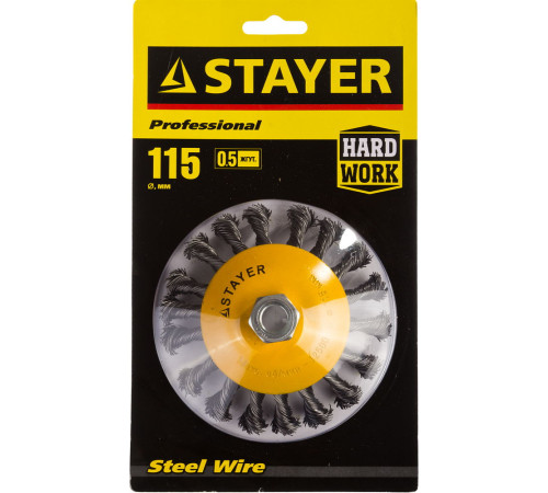 STAYER 115 мм, жгутированная стальная проволока 0.5 мм, коническая щетка-крацовка для УШМ, Professional (35135-115) купить  в Сочи