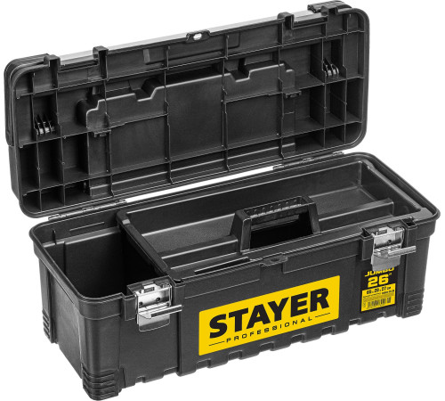 STAYER JUMBO-26, 650 x 280 x 270 мм, (26″), пластиковый ящик для инструментов, Professional (38003-26) купить в Сочи STAYER JUMBO-26, 650 x 280 x 270 мм, (26″), пластиковый ящик для инструментов, Professional (38003-26) купить в Сочи