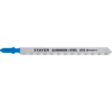 STAYER T318A, 2 шт, 110 мм / 1.2 мм, T-хвост., HSS сталь, по металлу 1-3 мм, по алюмин. профилям до 65 мм, полотна для лобзика (159951-1.2)