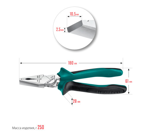 KRAFTOOL KraftMax, 180 мм, комбинированные плоскогубцы с эксцентриковым шарниром (22011-1-18) купить  в Сочи