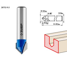 ЗУБР 9.5 x 9.5 мм, угол 90° мм, фреза пазовая галтельная V-образная, Профессионал (28752-9.5)