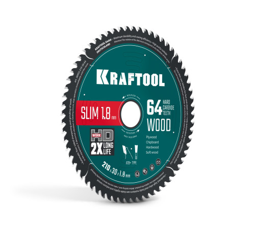 KRAFTOOL Slim wood cut 210 х 30 x 1.8 мм, 64Т, диск пильный по дереву, (36955-210-30-64) купить  в Сочи