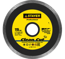 STAYER Clean Cut, 115 мм, (22.2 мм, 5 х 1.9 мм), сплошной алмазный диск, Professional (3664-115)