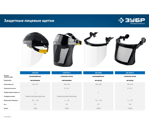 ЗУБР ЗАСЛОН, экран 220 х 385 мм, поликарбон 2 мм, защитный лицевой щиток для крепления на каске, Профессионал (110853) купить  в Сочи