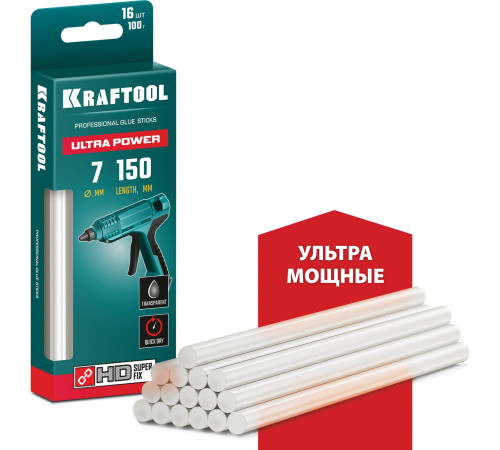 KRAFTOOL Ultra Power, 7 х 150 мм, 16 шт, прозрачные, ультрамощные клеевые стержни (06837-16) купить  в Сочи