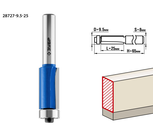 ЗУБР 9.5 x 25 мм, хвостовик 8 мм, фреза кромочная с нижним подшипником, Профессионал (28727-9.5-25) купить  в Сочи